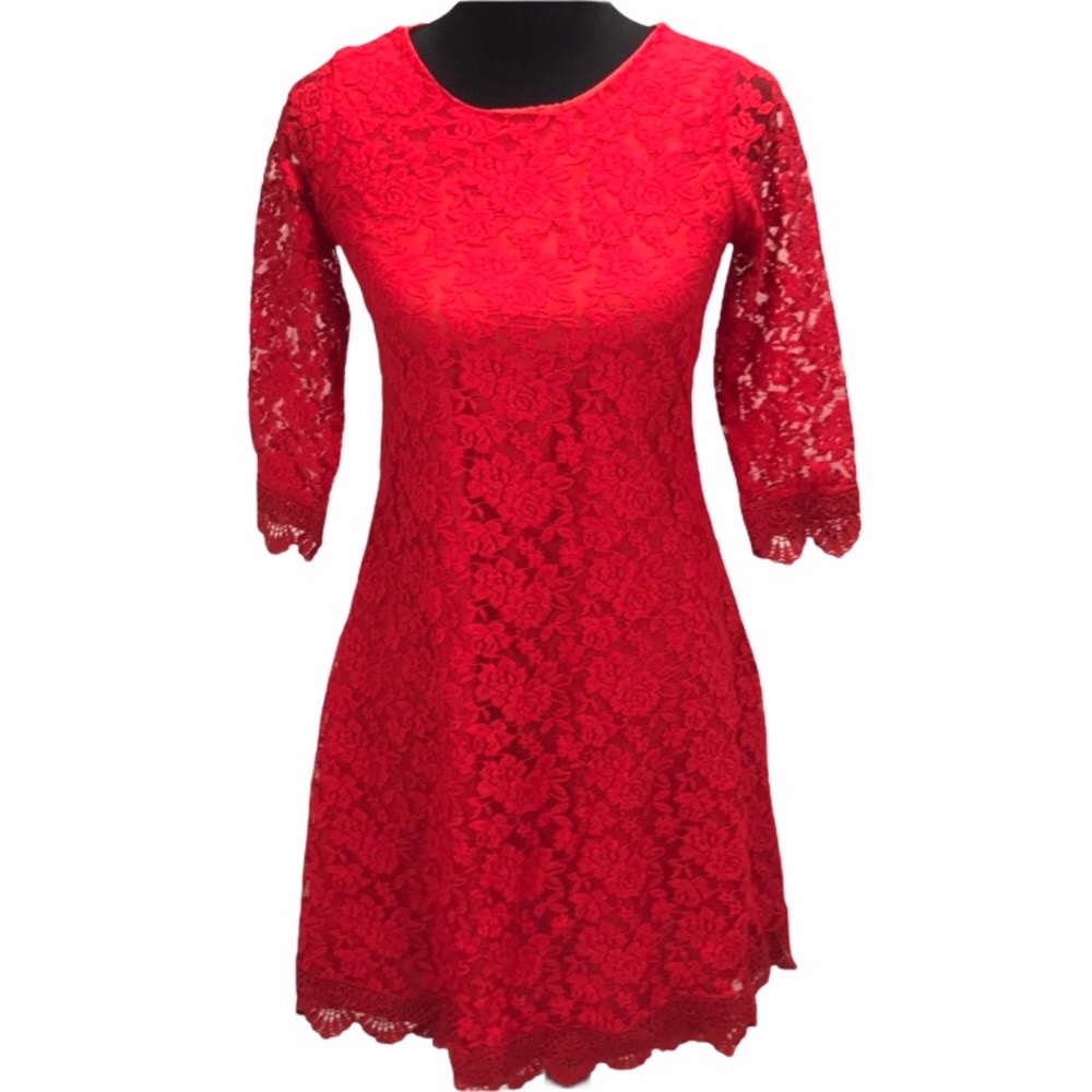 Grace Karin Lace 3/4 Sleeve Dress, Red, 11